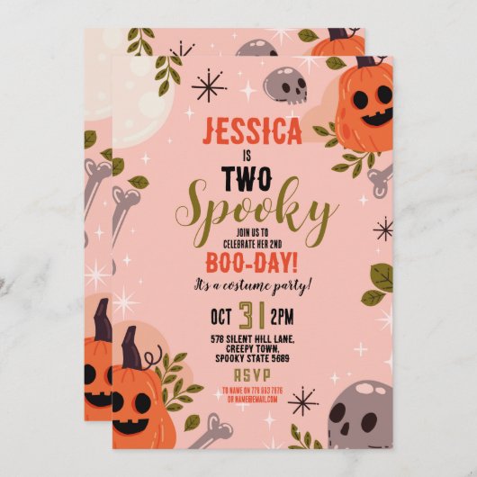 Halloween Verjaardag Twee Meisjes Party Ghosts Roz Kaart (Voorkant / Achterkant)