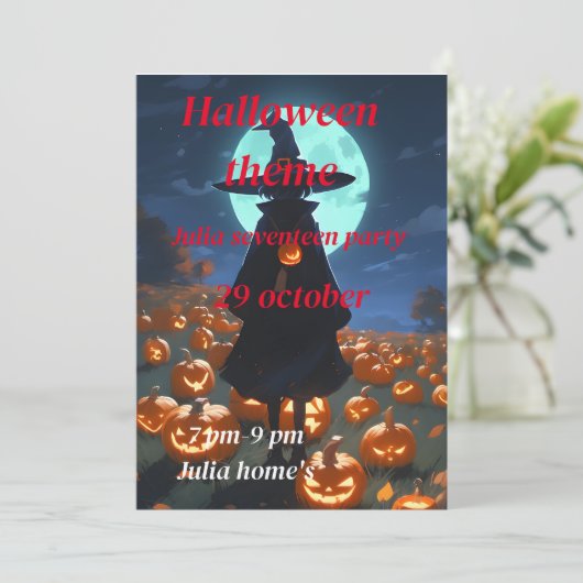 Halloween verjaardag uitnodiging (Staand voorkant)