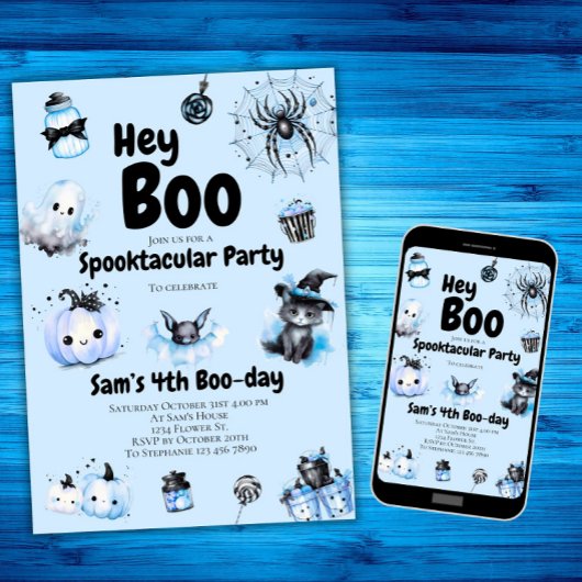 Halloween Verjaardag Uitnodiging Jongens Hey Boo S