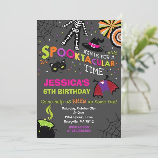 Halloween Verjaardag Uitnodiging Spooktacular Part (Staand voorkant)
