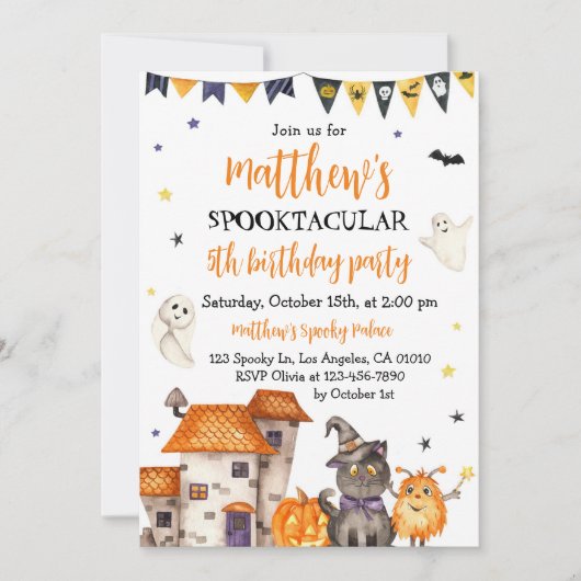 Halloween Verjaardag Uitnodiging Spooky Kostuum Pa (Voorkant)