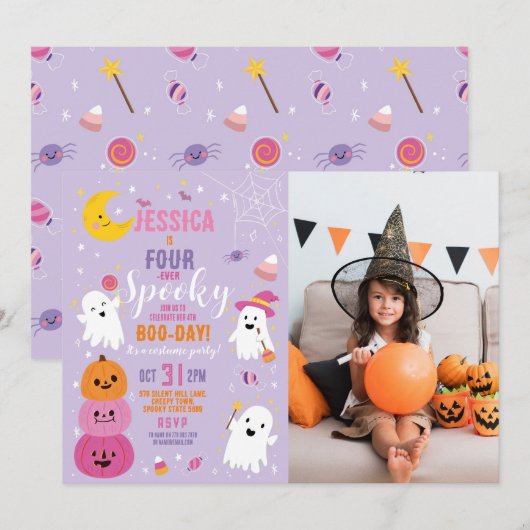 Halloween Verjaardag VIERever 4e Meisjes Party Fot Kaart (Voorkant / Achterkant)