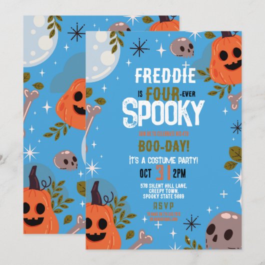 Halloween Verjaardag VIERever 4th Boys Party Blauw Kaart (Voorkant / Achterkant)