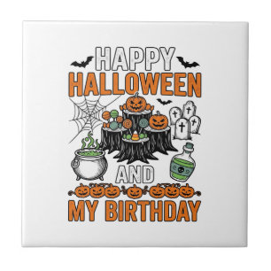 Halloween Verjaardag Vintage Pompoen Feest Design_ Tegeltje