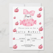 Halloween Verjaardag waterverf roze pompoen spook Kaart (Voorkant)