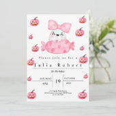 Halloween Verjaardag waterverf roze pompoen spook Kaart (Staand voorkant)