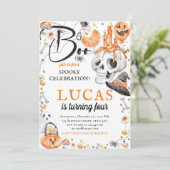 Halloween Verjaardag Zwart Sinaasappel Waterverf Kaart (Staand voorkant)