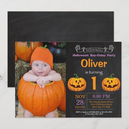 Halloween verjaardagsfeest foto uitnodiging (Voorkant / Achterkant)