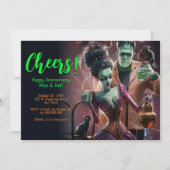 Halloween verjaardagsfeest, Frankenstein en bruid Kaart (Voorkant)