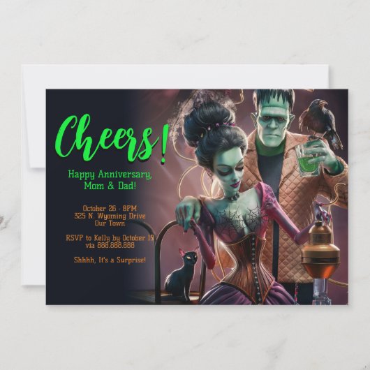 Halloween verjaardagsfeest, Frankenstein en bruid Kaart (Voorkant)