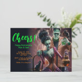 Halloween verjaardagsfeest, Frankenstein en bruid Kaart (Staand voorkant)