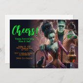 Halloween verjaardagsfeest, Frankenstein en bruid Kaart (Voorkant / Achterkant)