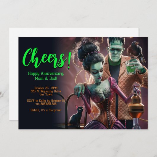 Halloween verjaardagsfeest, Frankenstein en bruid Kaart (Voorkant / Achterkant)