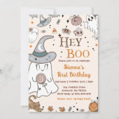 Halloween Verjaardagsfeest Hey Boo Uitnodigingen (Voorkant)