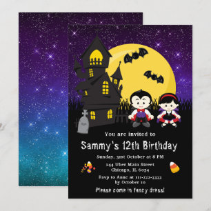 Halloween Verjaardagsfeest Jurk Vampiers Paars Kaart
