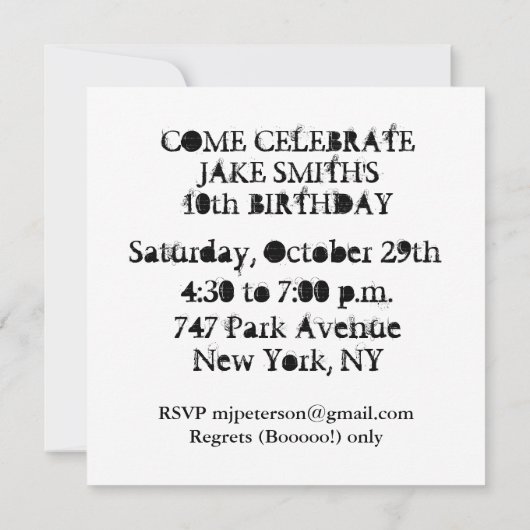 HALLOWEEN VERJAARDAGSFEEST KAART (Achterkant)