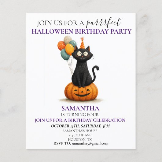 Halloween verjaardagsfeest Kinder zwarte kat (Voorkant)