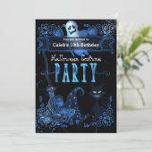 Halloween Verjaardagsfeest Magische Blauwe Gloed L Kaart (Staand voorkant)