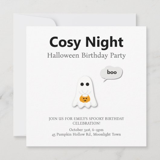 Halloween verjaardagsfeest | Minimaal spookontwerp Feestdagenkaart (Voorkant)