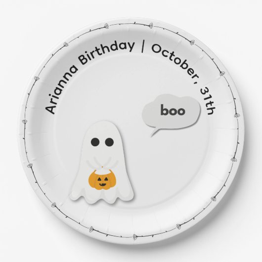 Halloween verjaardagsfeest | Minimaal spookontwerp Papieren Bordje (Voorkant)