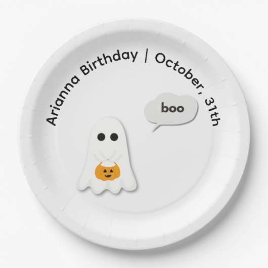 Halloween verjaardagsfeest | Minimaal spookontwerp Papieren Bordje (Voorkant)