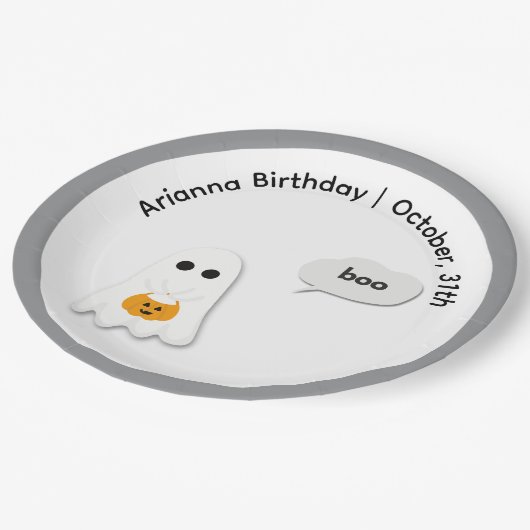 Halloween verjaardagsfeest | Minimaal spookontwerp Papieren Bordje (Gekanteld)