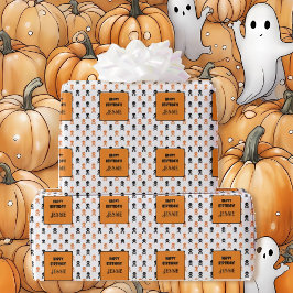 Halloween Verjaardagsfeest Naam toevoegen Kinder Cadeaupapier