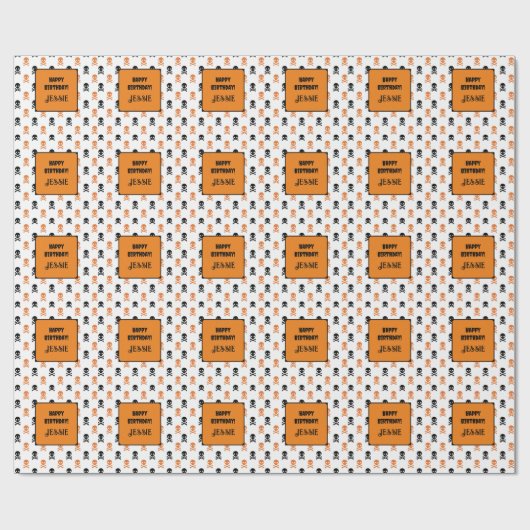 Halloween Verjaardagsfeest Naam toevoegen Kinder Cadeaupapier (Vlak)