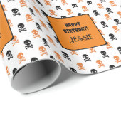 Halloween Verjaardagsfeest Naam toevoegen Kinder Cadeaupapier (Rol Hoek)