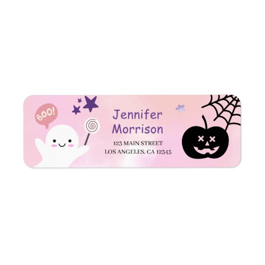 Halloween verjaardagsfeest roze meisje Spooky adre Etiket (Voorkant)