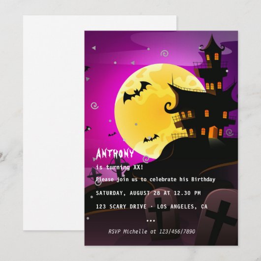 Halloween verjaardagsfeest uitnodiging (Voorkant / Achterkant)