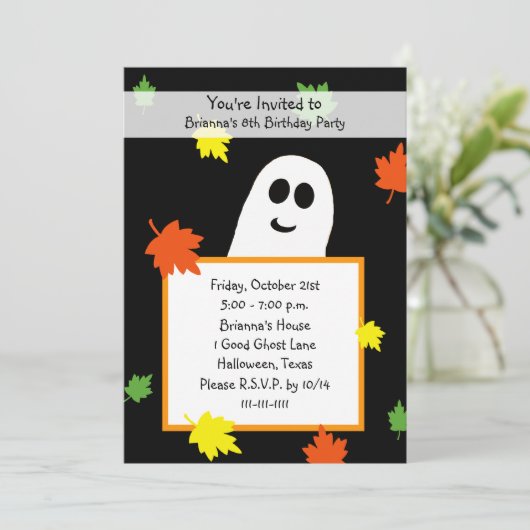 Halloween Verjaardagsfeest Uitnodiging Herfst Ghos (Staand voorkant)