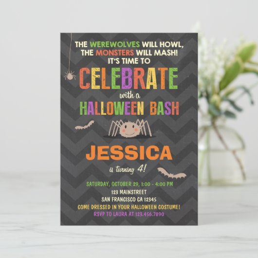 Halloween verjaardagsfeest Uitnodiging Kostuumfees (Staand voorkant)