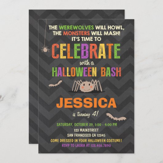 Halloween verjaardagsfeest Uitnodiging Kostuumfees (Voorkant / Achterkant)