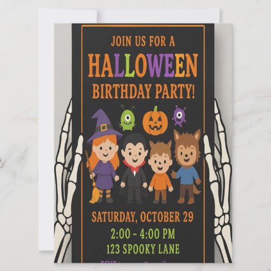 Halloween verjaardagsfeest uitnodiging voor kinder (Voorkant)