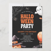 Halloween verjaardagsfeest zwart Sinaasappel Kaart (Voorkant)