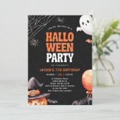Halloween verjaardagsfeest zwart Sinaasappel Kaart (Staand voorkant)