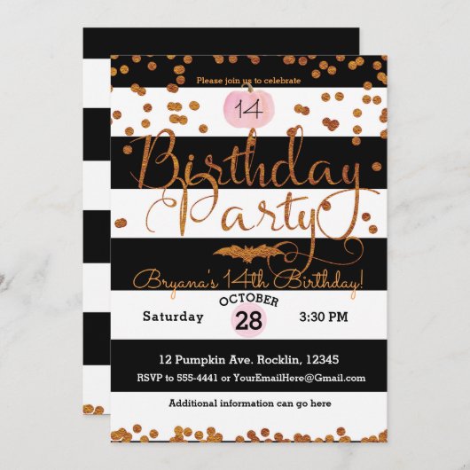 Halloween Verjaardagsfeest Zwart Wit Roze Sinaasap Kaart (Voorkant / Achterkant)