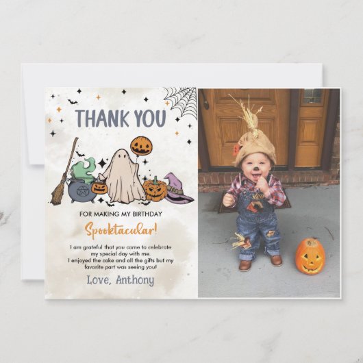 Halloween verjaardagsfeestfoto bedankkaart (Voorkant)