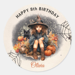 Halloween Verjaardagsfeestje Heks Ronde Sticker