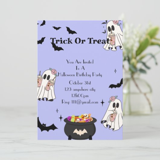 Halloween verjaardagsfeestje kaart (Staand voorkant)