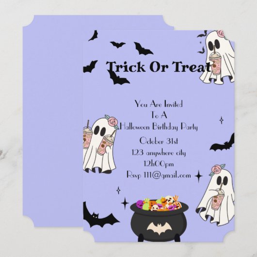 Halloween verjaardagsfeestje kaart (Voorkant / Achterkant)