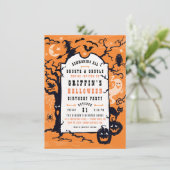 Halloween verjaardagsfeestje, of kostuumfeestje kaart (Staand voorkant)