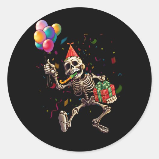 Halloween Verjaardagsfeestje Outfit Skeleton Ballo Ronde Sticker (Voorkant)