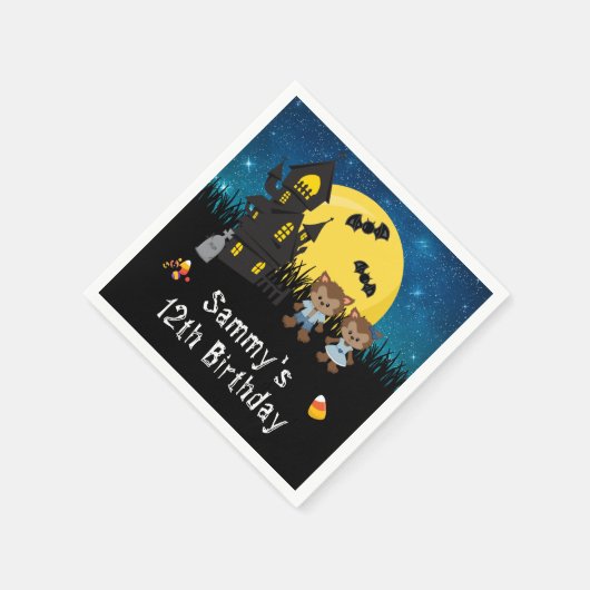 Halloween Verjaardagsfeestje Weerwolf Blauw Servet (Hoek)