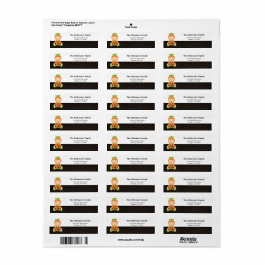 Halloween verjaardagskostuum etiket (Full Sheet)