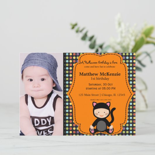 Halloween verjaardagskostuum kaart (Staand voorkant)