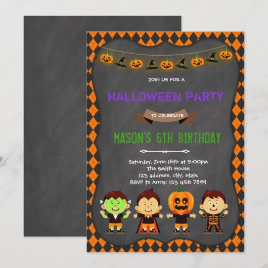 Halloween verjaardagsthema Uitnodiging (Voorkant / Achterkant)