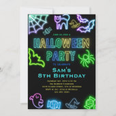 Halloween Verjaardagsuitnodiging Kinder Neon Party Kaart (Voorkant)