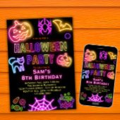 Halloween Verjaardagsuitnodiging Kinder Neon Party Kaart